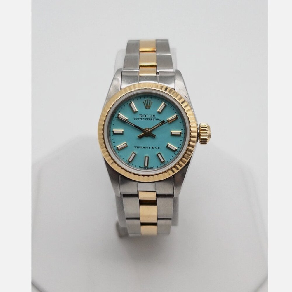 ROLEX Tiffany & Co Oyster Perpetual 18k Yellow Gold Lady Watch